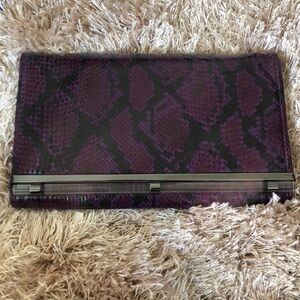 White House Black Market Purple Black Snakeskin-Textured Clutch.
